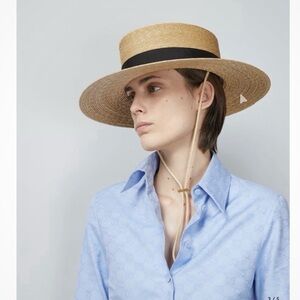 Gucci Beige Straw Hat with Black Ribbon